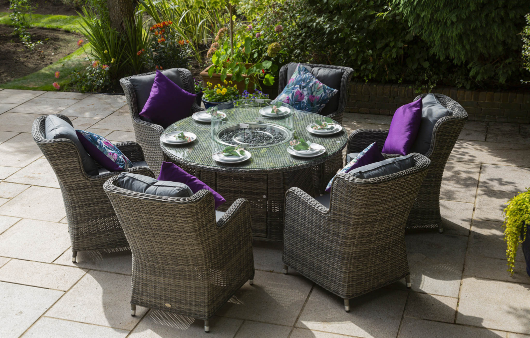 Seville 6 Seater Round Fire Pit Table Set