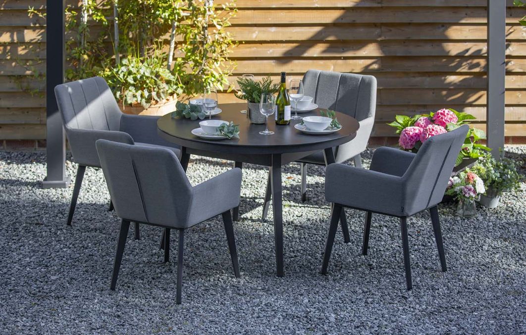 Andora Fabric 4 Garden Dining Chairs and Round Table Set