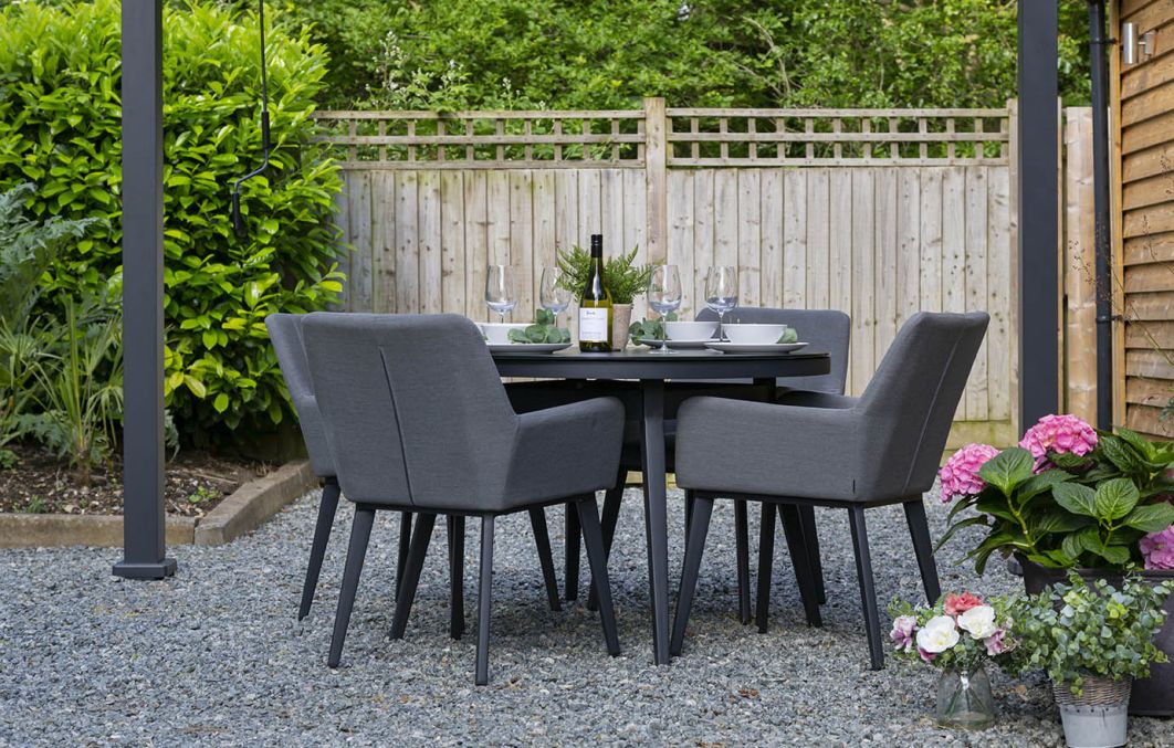 Andora Fabric 4 Garden Dining Chairs and Round Table Set