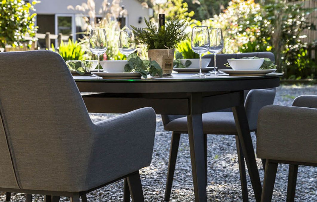 Andora Fabric 4 Garden Dining Chairs and Round Table Set