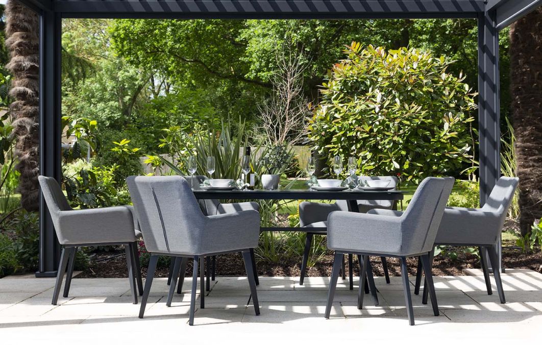 Andora Fabric 6 Garden Dining Chairs and Round Table Set