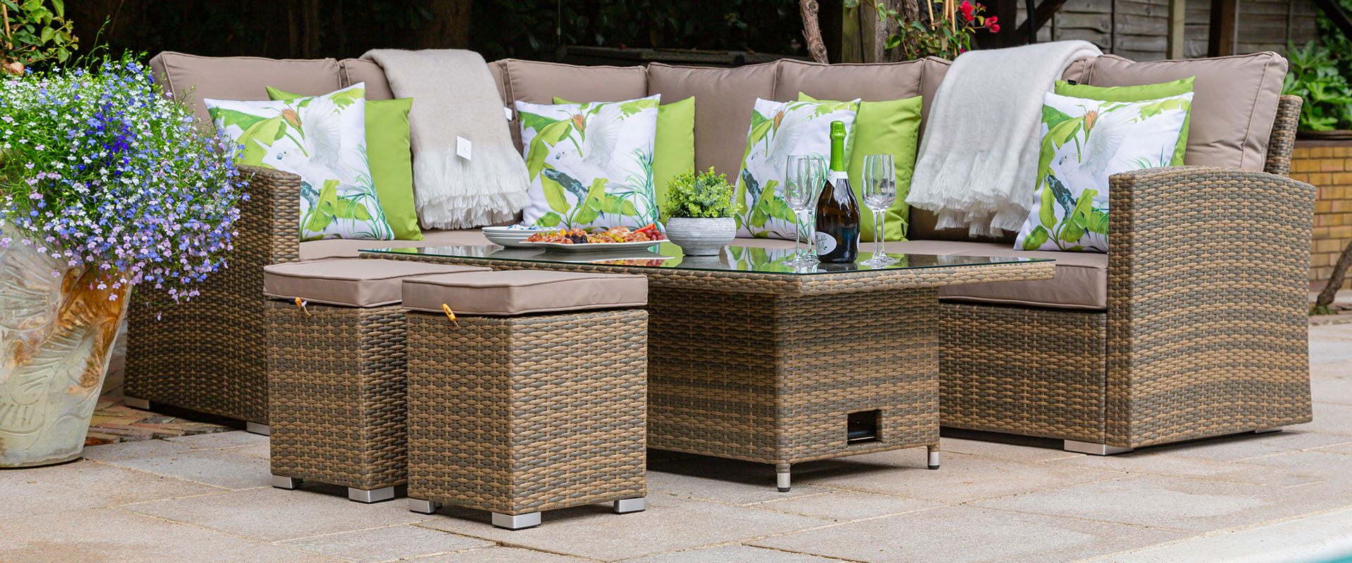 Sandringham Rattan KD Hi Low Rectangular Corner Set