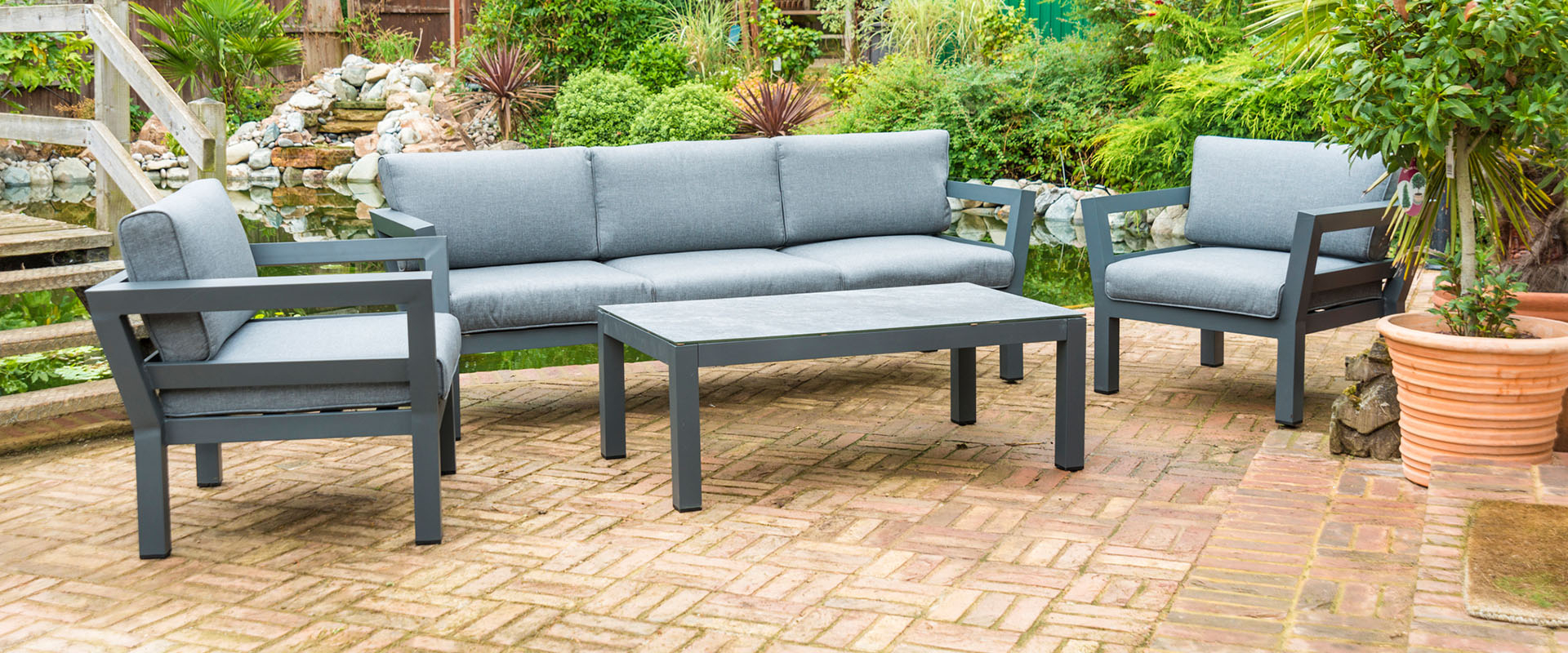 Aluminium 3 Seat Garden Sofa Lounging Set