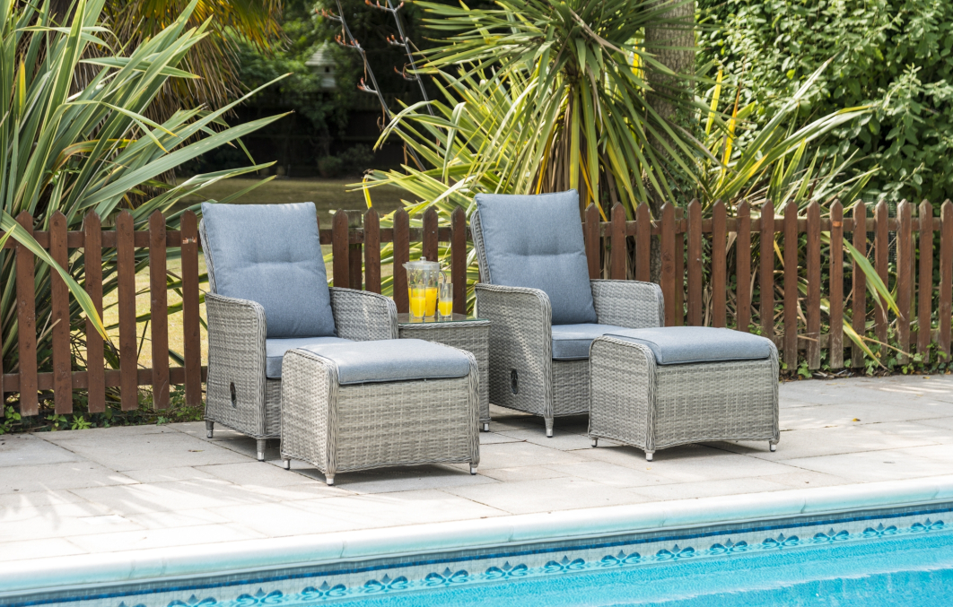 Milan 2 Seat Lounger Set with footstools and Table