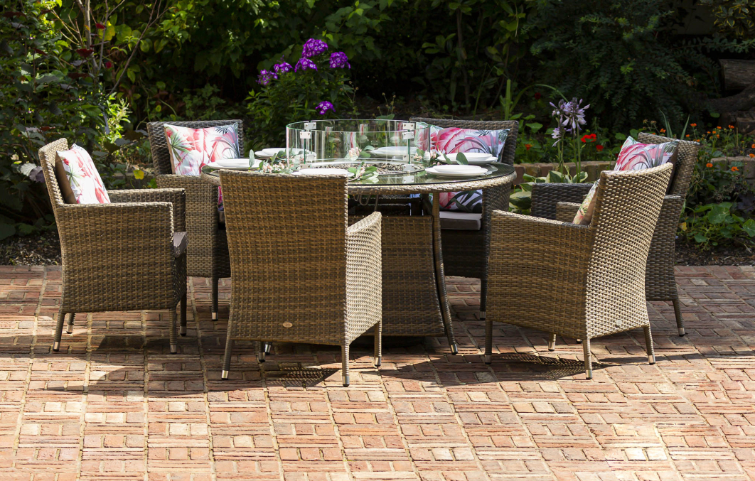 Sandringham 6 Seat Round Dining Set with Fire Pit Table