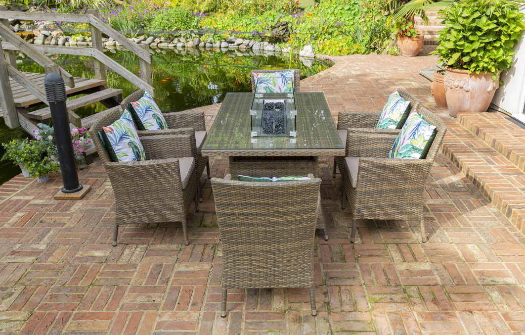 Sandringham Fire Pit Set 6 Seat Rectangular Table