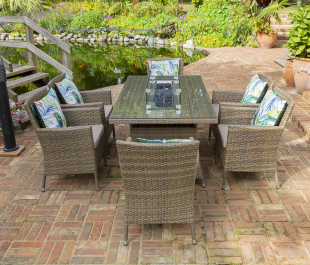 Sandringham Fire Pit Set 6 Seat Rectangular Table