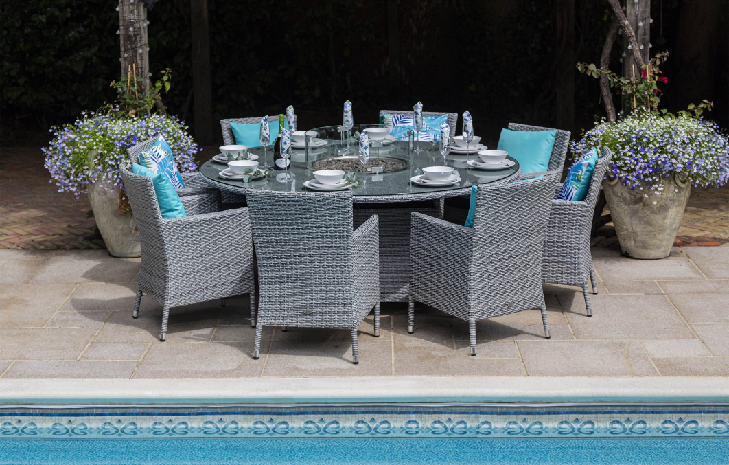 Sandringham 8 Seat Round Dining Set with Fire Pit Table