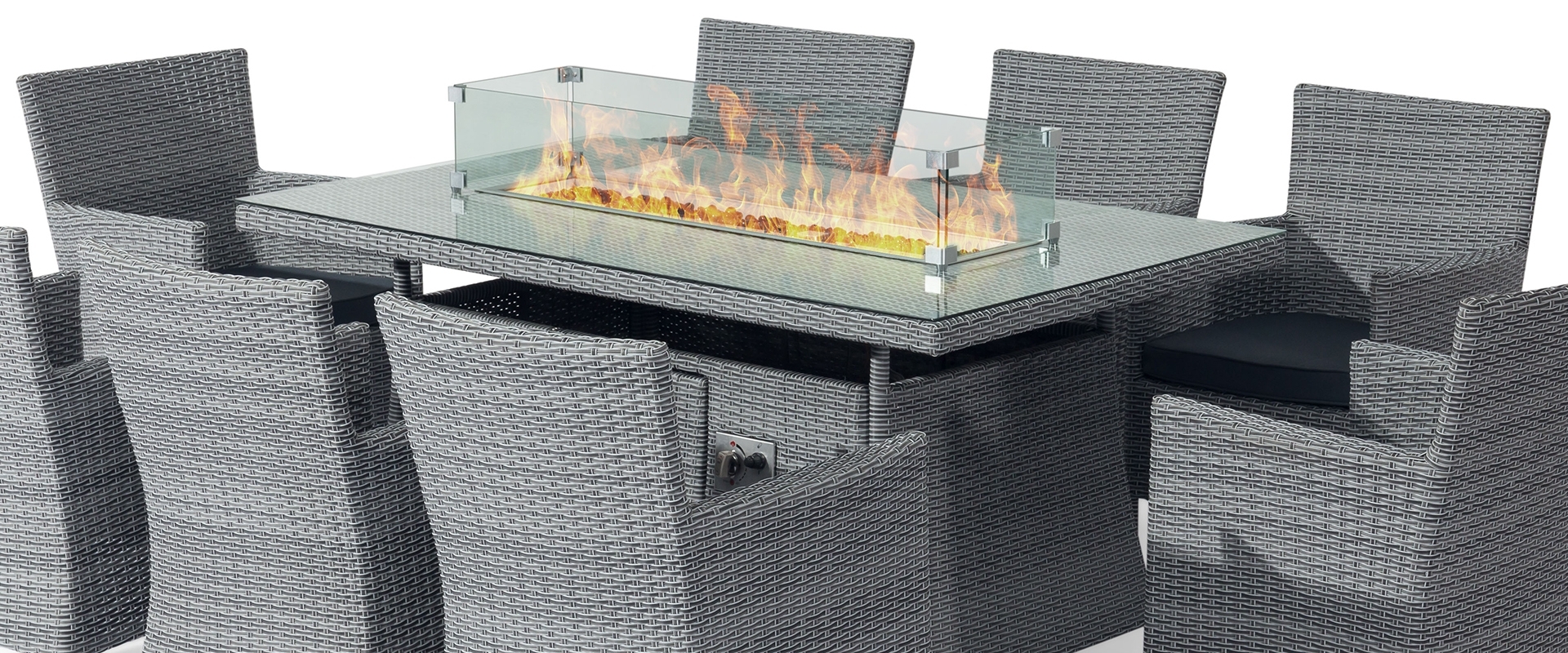 Sandringham Fire Pit Set 8 Seat Rectangular Table