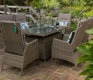 Sandringham Fire Pit Set 6 Recliner Rectangular Table