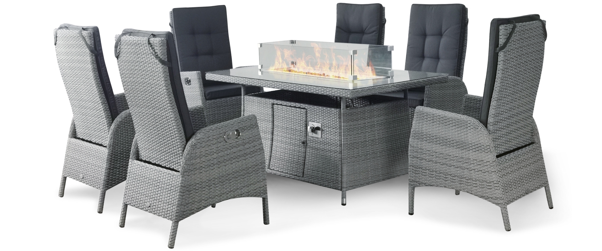 Sandringham Fire Pit Set 6 Recliner Rectangular Table