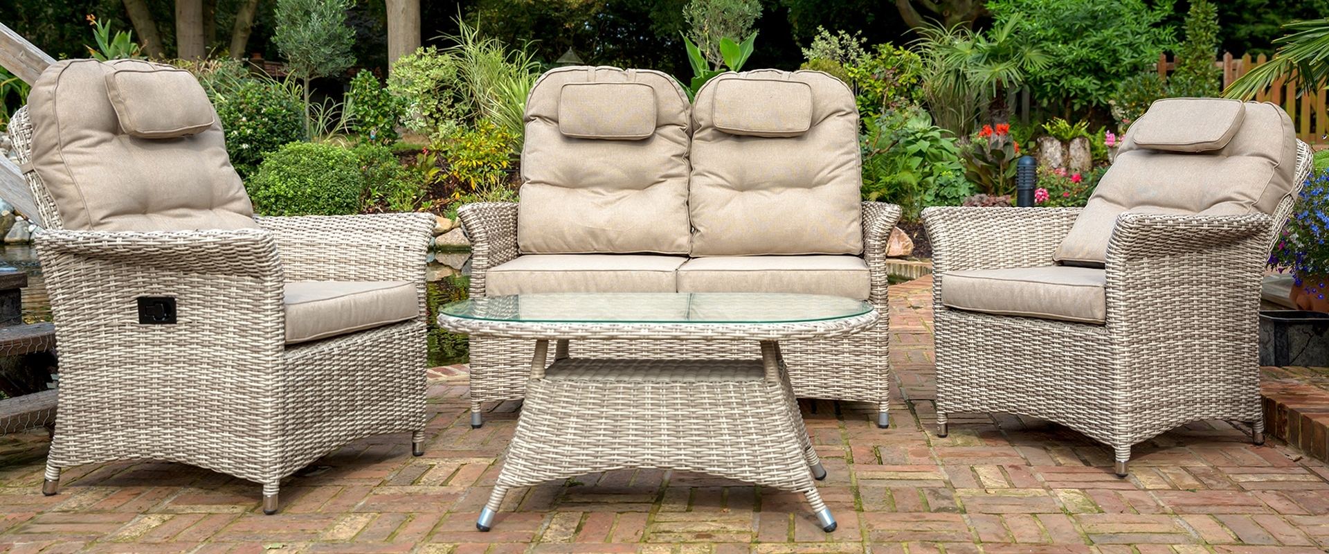 Flamingo Ratan Reclining Sofa & Armchair Garden Set