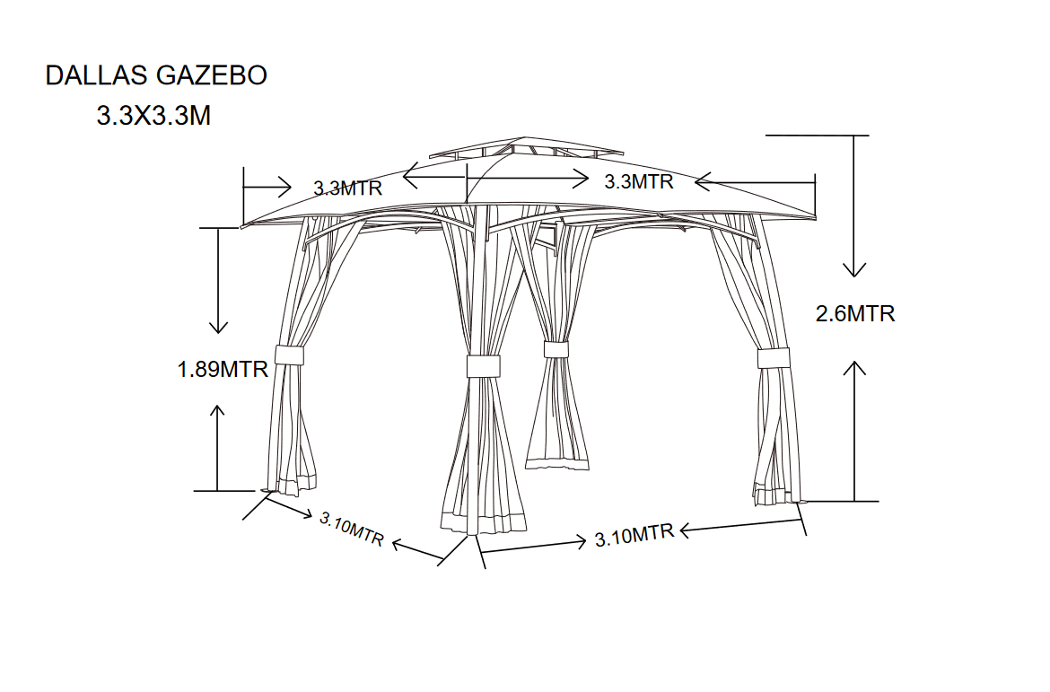 Dallas Heavy Duty Gazebo 3.3m