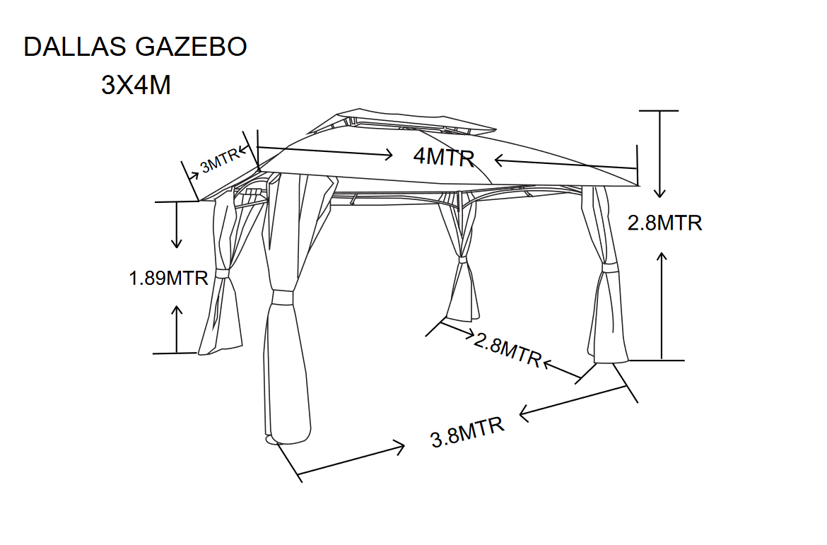 Dallas Heavy Duty Gazebo 3m x 4m