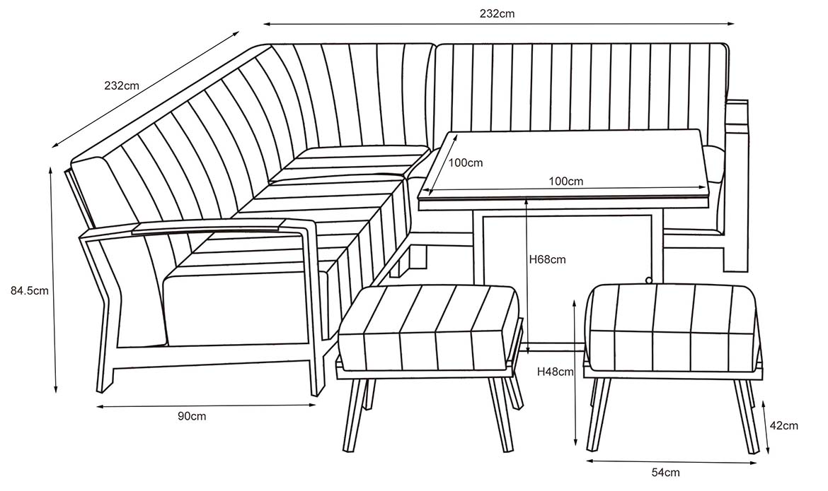 Andora Fabric Compact Corner Sofa Set with 2 Footstools