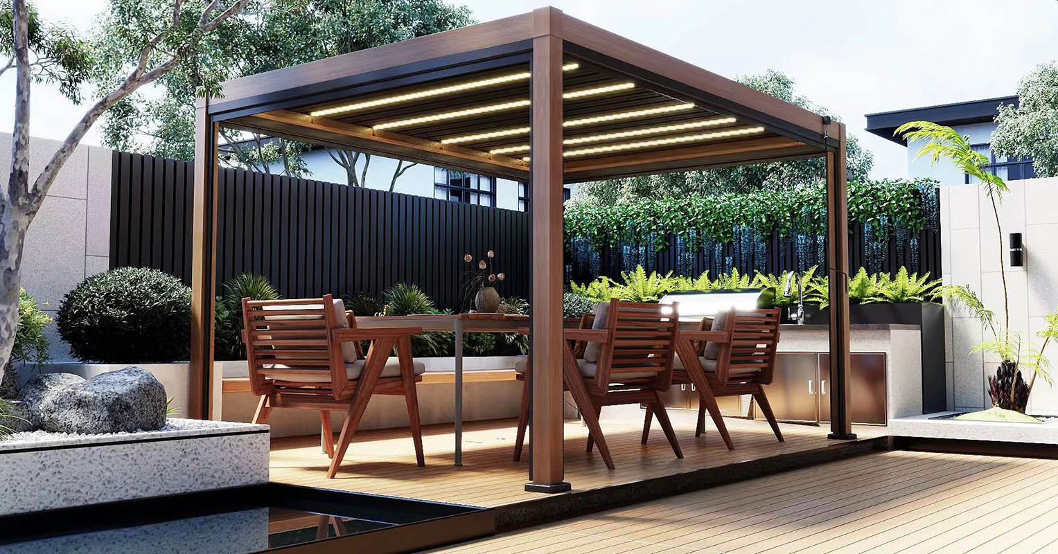 Aluminium All-weather Solar Powered Garden Pergola